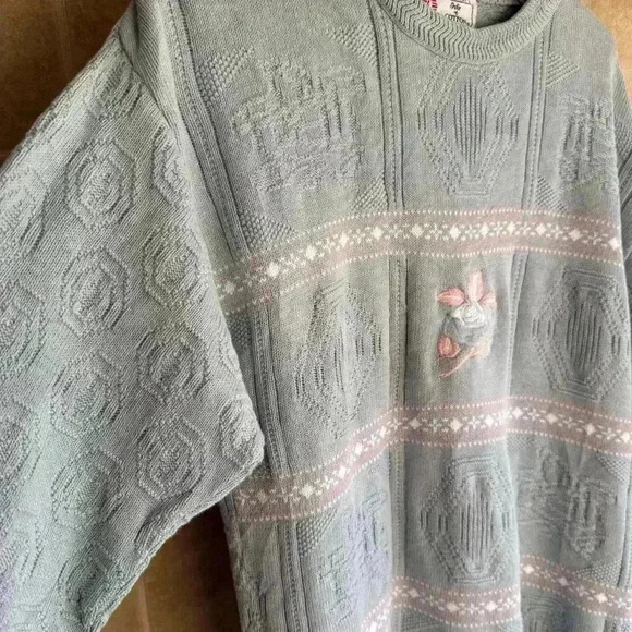 Vtg Isle of Cotton Women’s Large Sweater Embroidered Floral Cottage Grandma Cozy - Picture 9 of 10